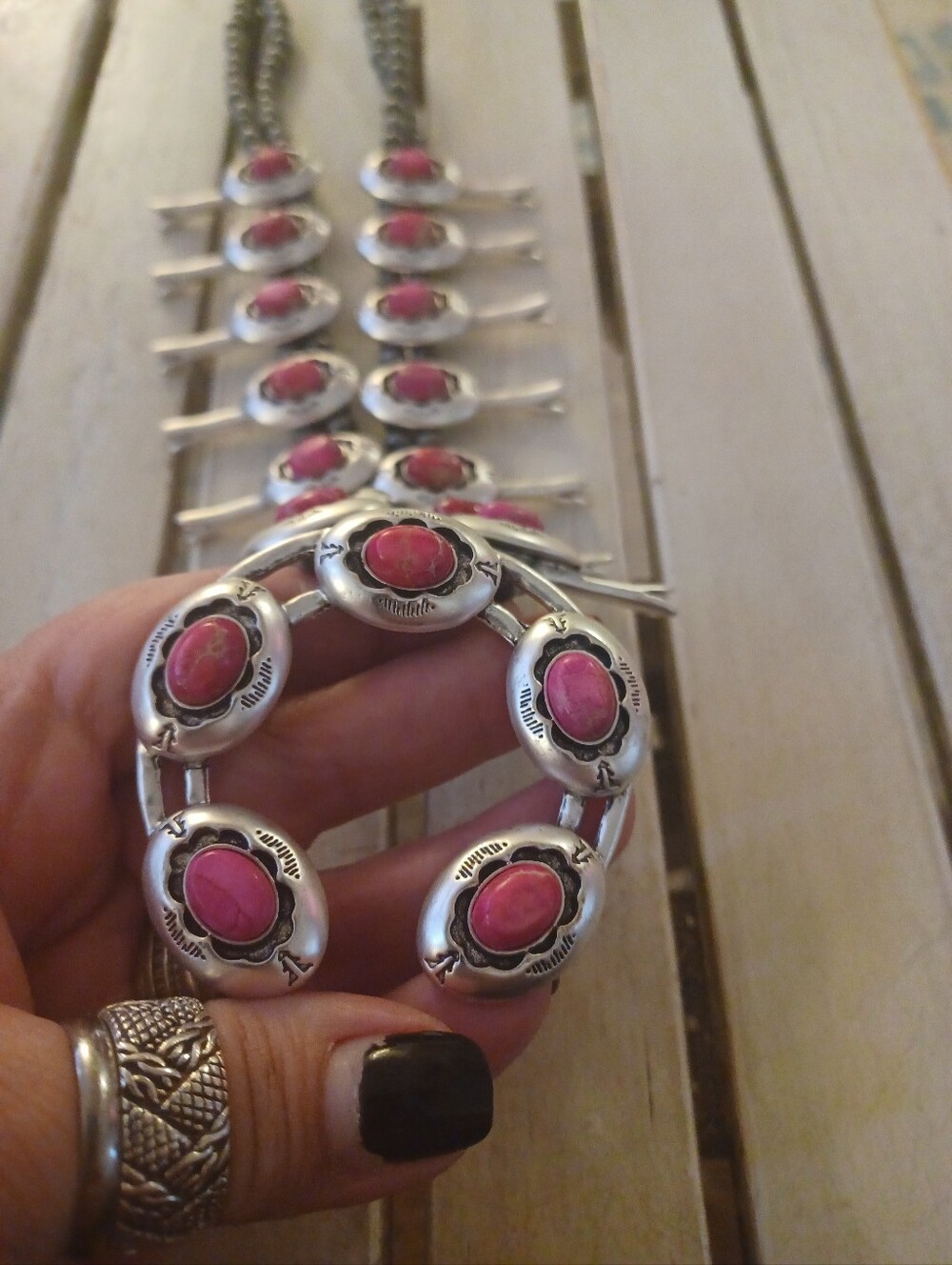 Squash Blossom Pink Turquoise Native American / Southwestern STYLE Necklace Mew - Picture 3 of 5